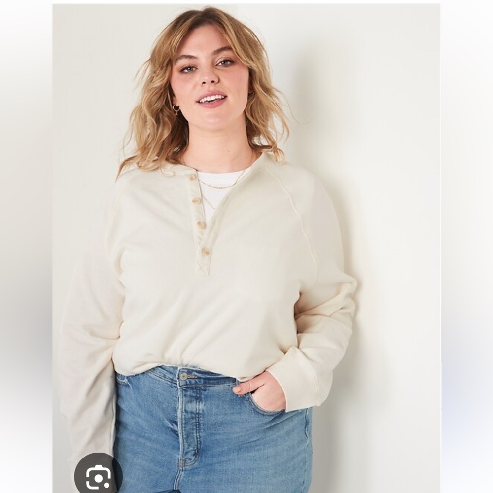 GAP Vintage Soft Henley Sweatshirt Cream